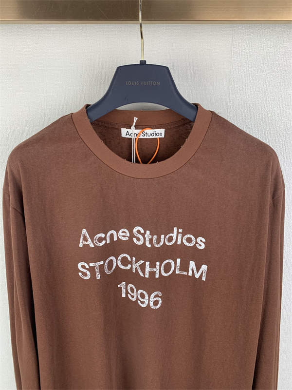 マルチカラー ブルー ロングTシャツ Acne Studios アクネ ストゥディオズ コピー フロントロゴプリント 丸首 リラックスフィット