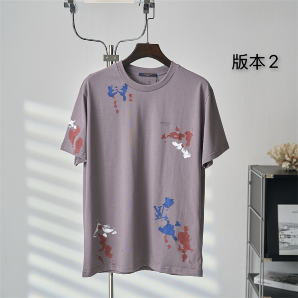   モーブグレー 半袖Tシャツ Louis Vuitton ルイヴィトン コピー ペイントスプラッシュ柄 クルーネック アートプリント ゆったりシルエット