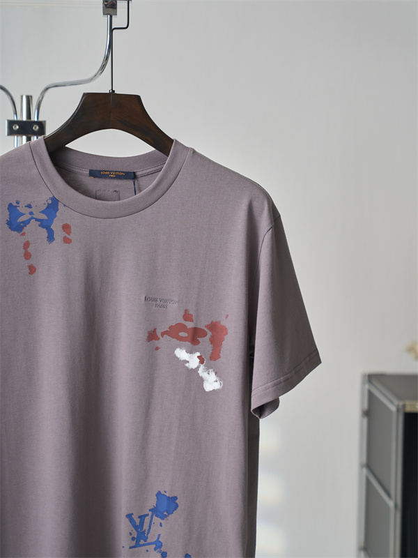   モーブグレー 半袖Tシャツ Louis Vuitton ルイヴィトン コピー ペイントスプラッシュ柄 クルーネック アートプリント ゆったりシルエット