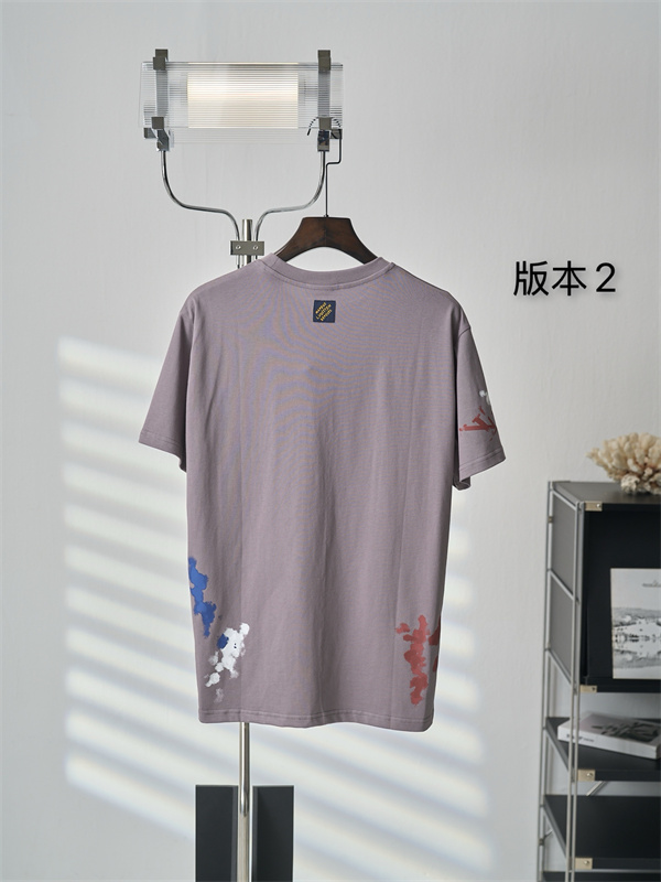   モーブグレー 半袖Tシャツ Louis Vuitton ルイヴィトン コピー ペイントスプラッシュ柄 クルーネック アートプリント ゆったりシルエット