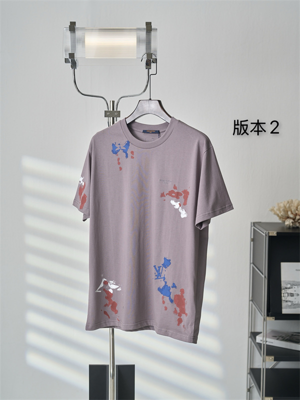   モーブグレー 半袖Tシャツ Louis Vuitton ルイヴィトン コピー ペイントスプラッシュ柄 クルーネック アートプリント ゆったりシルエット