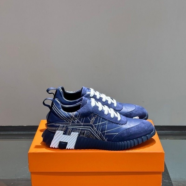 2026新作 HERMES エルメス コピー レザースニーカー メンズ ローカット シューズ ネイビー 配色デザイン カジュアル 高級感
