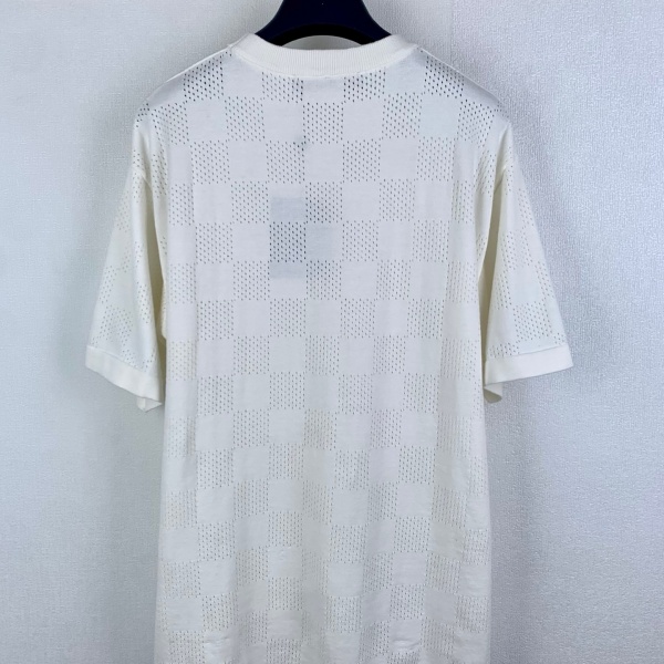 2026新作 LOUIS VUITTON ルイヴィトン コピー ダミエ柄 ニットTシャツ メンズ 半袖 クルーネック ホワイト ジャカード 高級感 カジュアル