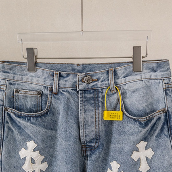 2026新作 CHROME HEARTS コピー クロムハーツ クロスパッチ デニムパンツ メンズ ワイドストレート ジーンズ ウォッシュ加工 ストリート カジュアル