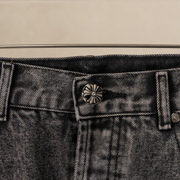 2026新作 CHROME HEARTS クロムハーツ コピー クロスパッチ デニムパンツ メンズ ブラックウォッシュ ジーンズ ワイドストレート ストリート カジュアル