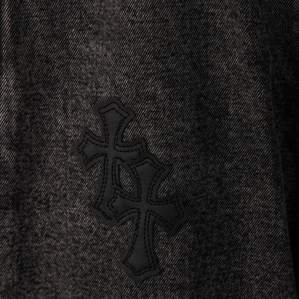 2026新作 CHROME HEARTS クロムハーツ コピー クロスパッチ デニムパンツ メンズ ブラックウォッシュ ジーンズ ワイドストレート ストリート カジュアル