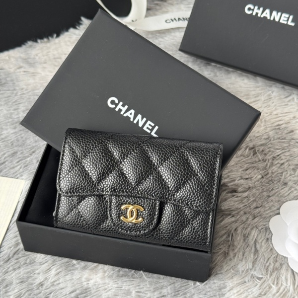 2026新作 CHANEL シャネル コピー クラシックカードケース レディース キャビアスキン 羊皮 ココマーク ブラック 大小球纹 ミニウォレット P80819
