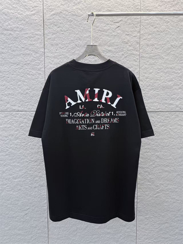 アミり半袖Tシャツコピー AMIRI 2026春夏新作 ベルベット×コントラスト刺繍 クルーネック 着心地抜群