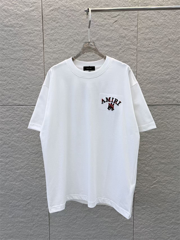 アミり半袖Tシャツコピー AMIRI 2026春夏新作 ベルベット×コントラスト刺繍 クルーネック 着心地抜群