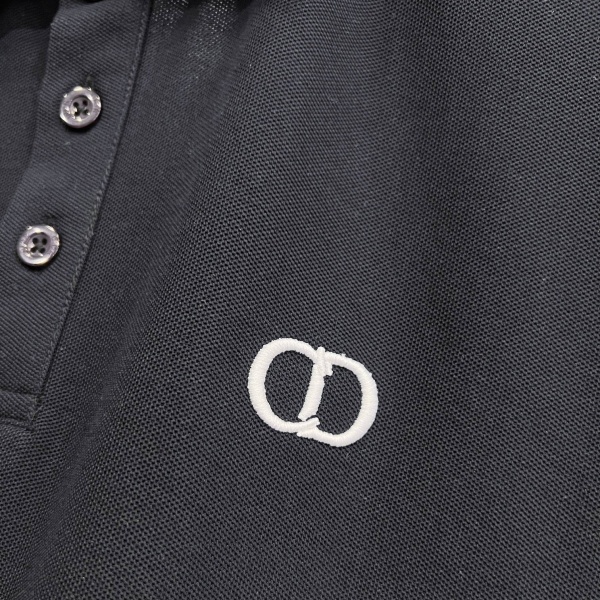 2026新作 DIOR ディオール コピー メンズ ポロシャツ 半袖 ブラック CDロゴ 鹿の子 ラインカラー カジュアル シンプル