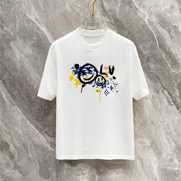 ホワイト グラフィティ風プリント カラフル 半袖 クルーネック ゆったり LOUIS VUITTON ルイヴィトン コピー Tシャツ 人気 トップス