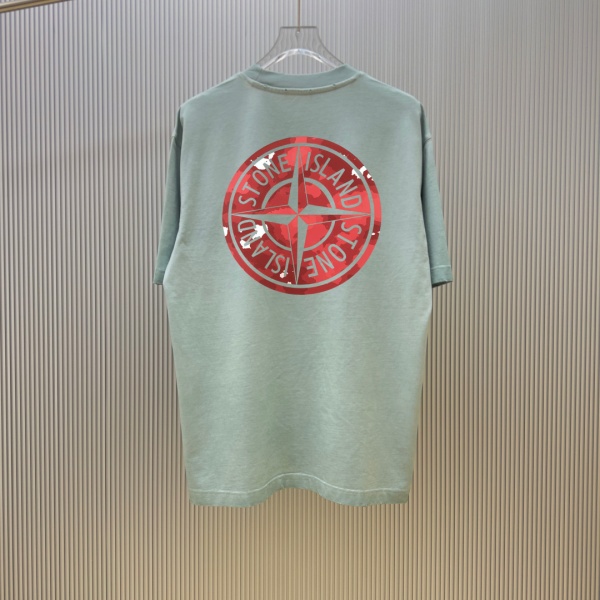 STONE ISLAND ストーンアイランド コンパスバックプリント ヴィンテージウォッシュ 半袖Tシャツ ダメージネック コットンカットソー