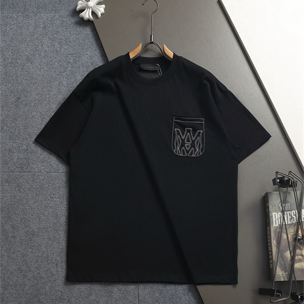 ロゴ刺繍 ポケットデザイン 半袖 AMIRI アミリ コピー Tシャツ ルーズフィット コットンカットソー