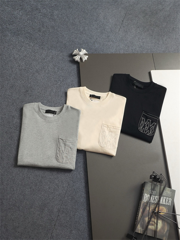 ロゴ刺繍 ポケットデザイン 半袖 AMIRI アミリ コピー Tシャツ ルーズフィット コットンカットソー