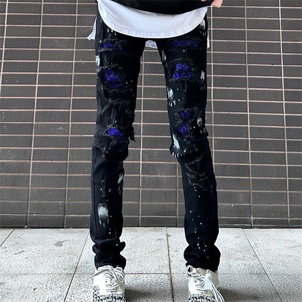 ペイントクラッシュ スプラッシュ加工 ダメージアクセント 細身シルエット ストリート感 AMIRI アミリ コピー デニム