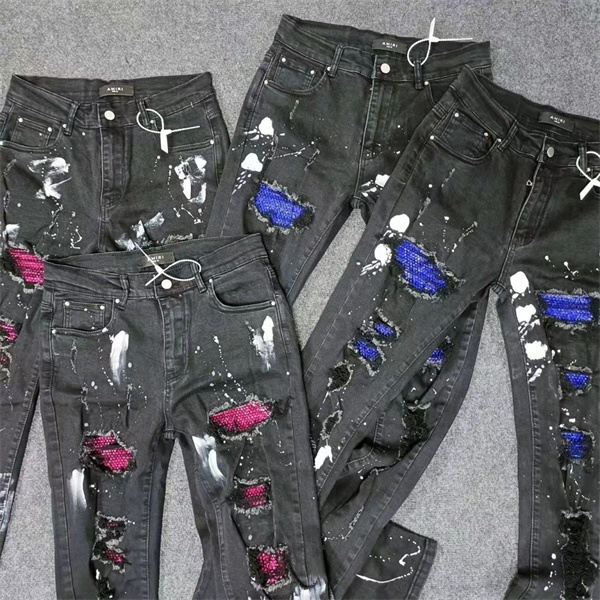 ペイントクラッシュ スプラッシュ加工 ダメージアクセント 細身シルエット ストリート感 AMIRI アミリ コピー デニム