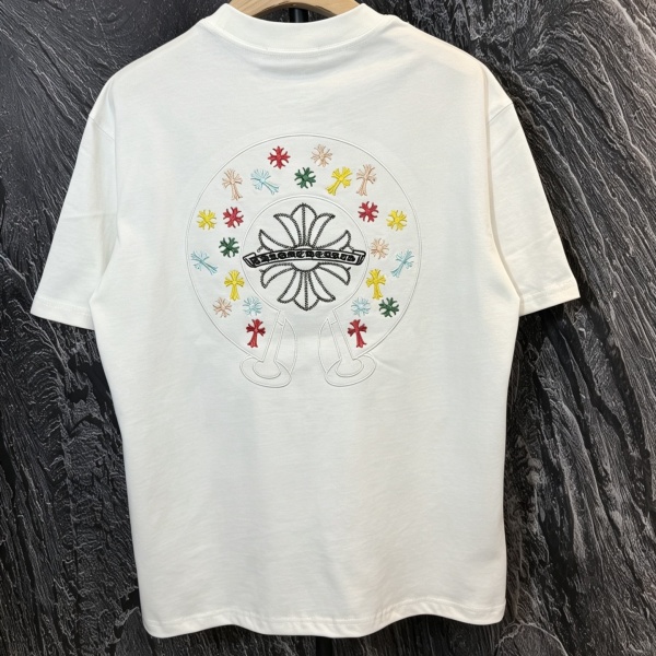 CHROME HEARTS クロムハーツ 2026新作 マルチカラークロス刺繍 バックビッグロゴ オーバーサイズ クルーネック 半袖Tシャツ メンズ レディース