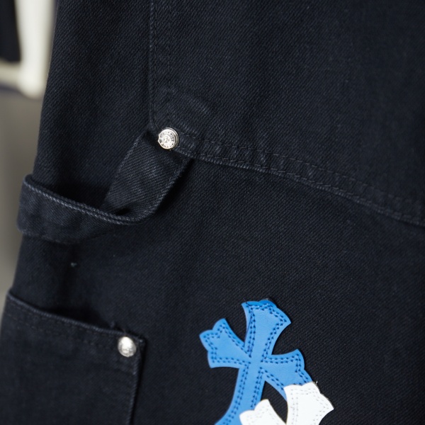 CHROME HEARTS クロムハーツ × GALLERY DEPT ギャラリーデプト 2026新作 クロス刺繍 デニムショートパンツ フリンジ加工 ワイドシルエット メンズ レディース