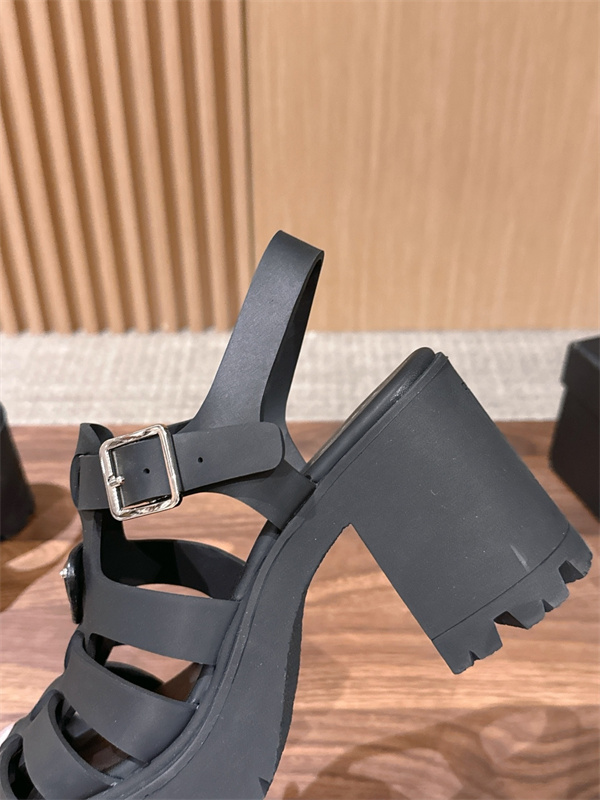 Prada 26ss プラダサンダルコピー 編み上げデザインのローマ厚底サンダル黒色上質9㎝高さ