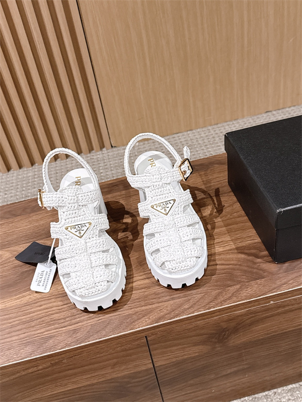 編み込みローマ厚底9㎝高さ Prada 26ss プラダサンダルレディースコピー 履き心地