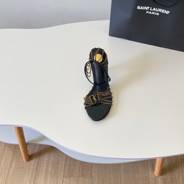 Saint Laurent サンローラン 2026 YSL チェーンタッセル ハイヒールサンダル レザーアンクルストラップ ポインテッドデザイン パーティー ラグジュアリー レディース