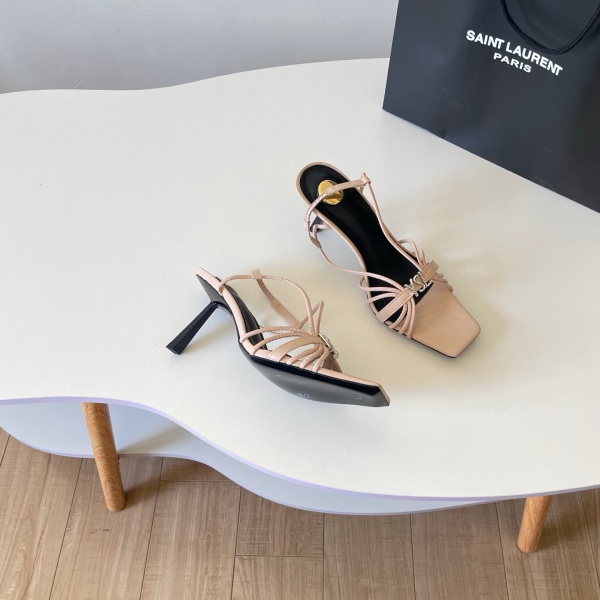 Saint Laurent サンローラン 2026 YSL ロゴストラップ ハイヒールサンダル スクエアトゥ アンクルストラップ レザーサンダル パーティー エレガント レディース