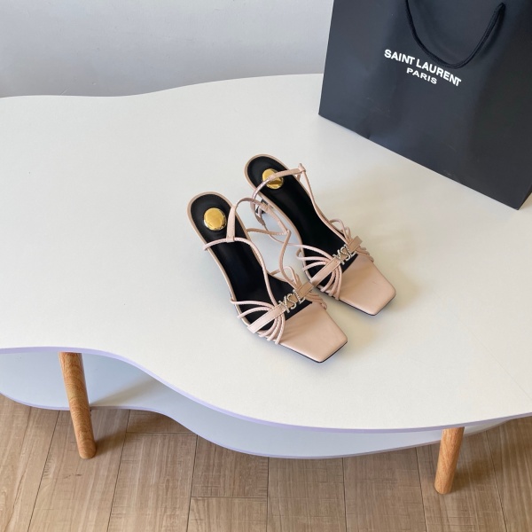 Saint Laurent サンローラン 2026 YSL ロゴストラップ ハイヒールサンダル スクエアトゥ アンクルストラップ レザーサンダル パーティー エレガント レディース