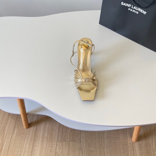 Saint Laurent サンローラン 2026 YSL ロゴストラップ ハイヒールサンダル スクエアトゥ アンクルストラップ レザーサンダル パーティー エレガント レディース