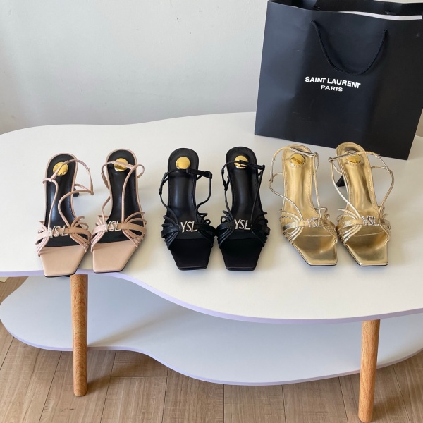 Saint Laurent サンローラン 2026 YSL ロゴストラップ ハイヒールサンダル スクエアトゥ アンクルストラップ レザーサンダル パーティー エレガント レディース