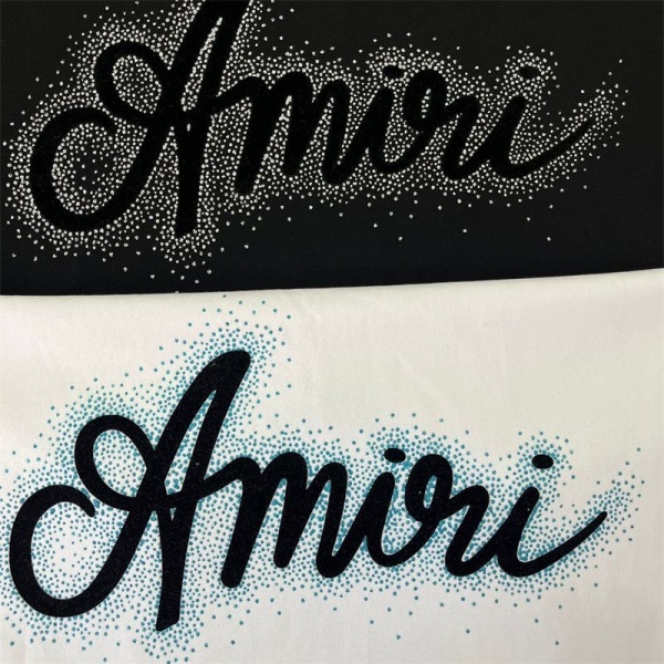 AMIRI アミリ 2026 クリスタルロゴ 半袖Tシャツ ラインストーン装飾 フロッキープリント オーバーサイズ ストリート ラグジュアリー メンズ レディース