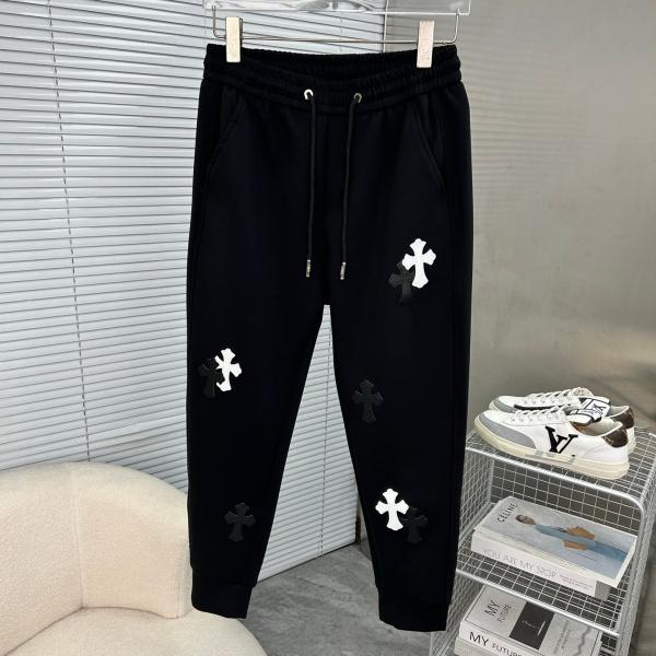 ブラック イージーパンツ Chrome Hearts ダブルクロスワッペン クロムハーツ コピー ドローコードウエスト サイドポケット ジョガーシルエット