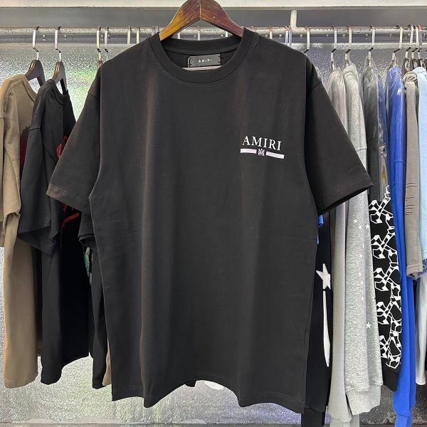 AMIRI アミリ Tシャツ 半袖 前後プリント バックロゴ ラインデザイン ダブルロゴ ストリート オーバーサイズ