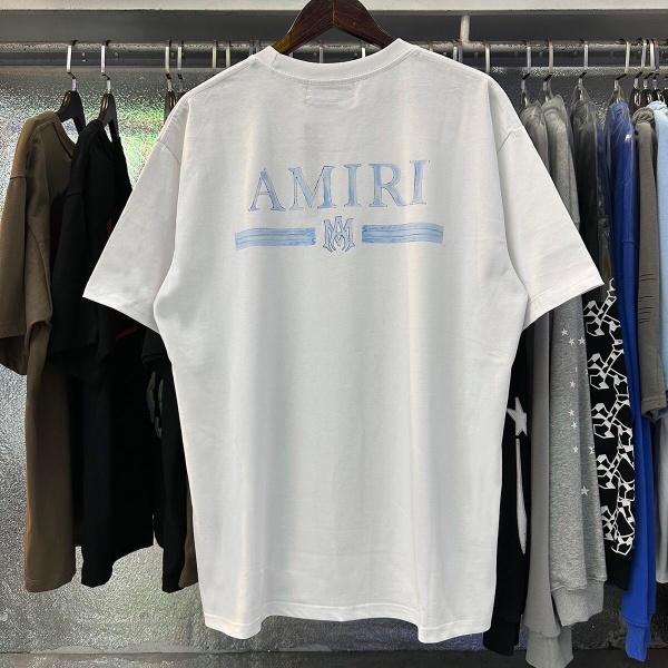 AMIRI アミリ Tシャツ 半袖 前後プリント バックロゴ ラインデザイン ダブルロゴ ストリート オーバーサイズ