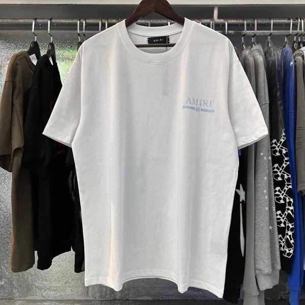 AMIRI アミリ Tシャツ 半袖 前後プリント バックロゴ ラインデザイン ダブルロゴ ストリート オーバーサイズ