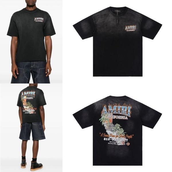 AMIRI アミリ Tシャツ 半袖 ヴィンテージ加工 バックプリント フレイムロゴ カリフォルニア グラフィック オーバーサイズ
