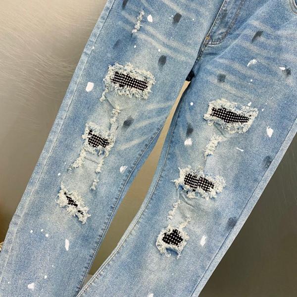 AMIRI アミリ デニムパンツ メンズ MX1スタイル ダメージ加工 ペイント加工 ラインストーン パッチワーク スキニーフィット ストリート