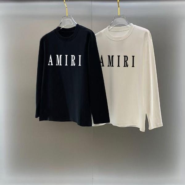 AMIRI アミリ ロングTシャツ メンズ レディース ロゴプリント 長袖Tシャツ クルーネック シンプル 無地風 ストリート ユニセックス