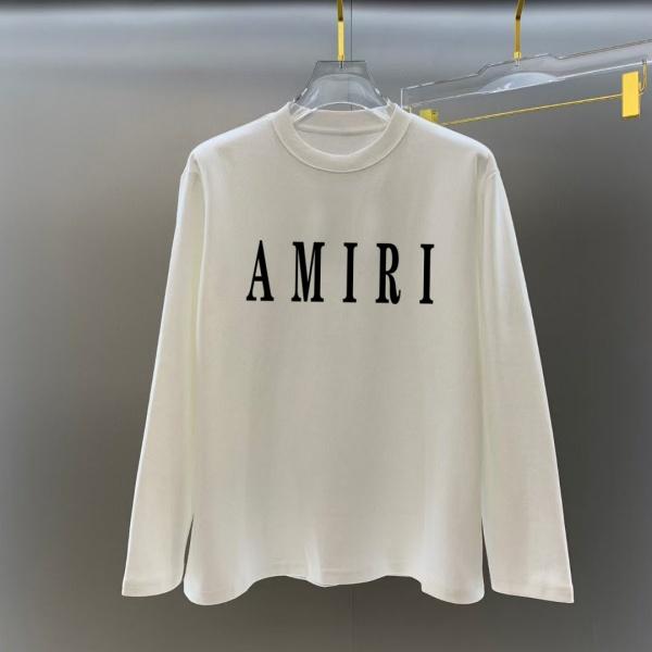 AMIRI アミリ ロングTシャツ メンズ レディース ロゴプリント 長袖Tシャツ クルーネック シンプル 無地風 ストリート ユニセックス