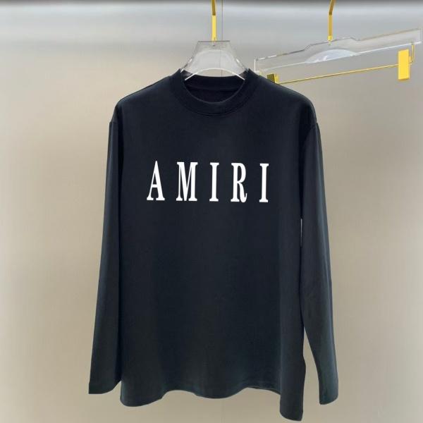 AMIRI アミリ ロングTシャツ メンズ レディース ロゴプリント 長袖Tシャツ クルーネック シンプル 無地風 ストリート ユニセックス