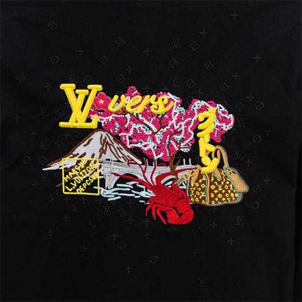 ブラック 刺繍ロゴ 海洋モチーフ ロブスターデザイン 長袖シャツ ライトアウター メンズ レディース LOUIS VUITTON ルイヴィトン