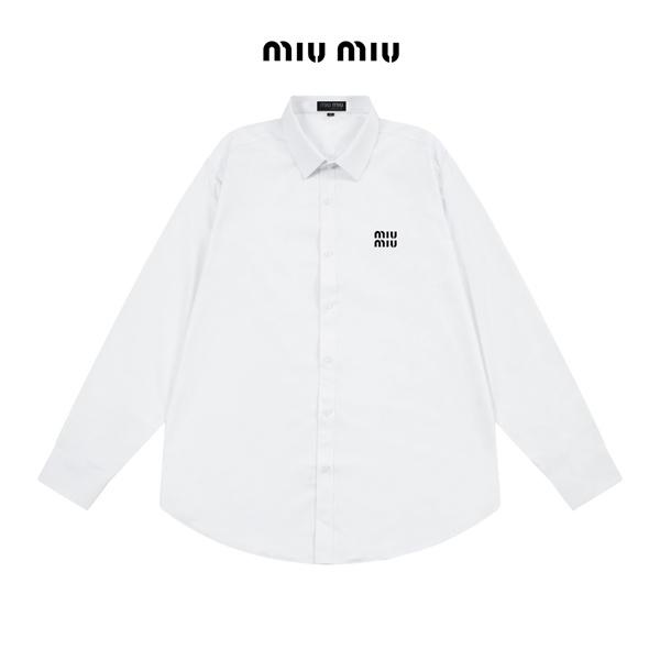 miumiu ミュウミュウ コピー 長袖シャツ 公式ロゴデザイン 対版定染生地 上品な着心地 綿×竹繊維 ハイクオリティ ユニセックス