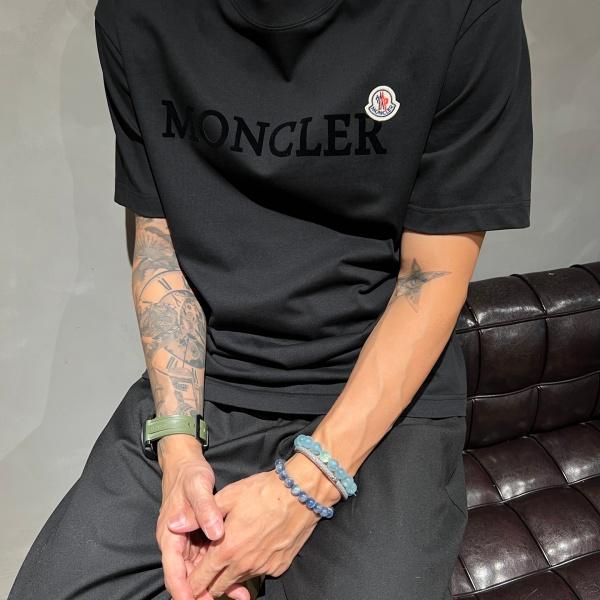 MONCLER モンクレール メンズ 半袖Tシャツ フロッキーロゴ コットン クルーネック ゆったり シンプル カジュアル 夏