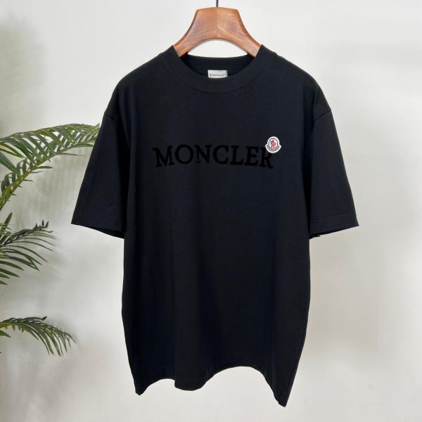 MONCLER モンクレール メンズ 半袖Tシャツ フロッキーロゴ コットン クルーネック ゆったり シンプル カジュアル 夏