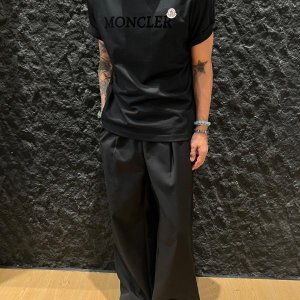 MONCLER モンクレール メンズ 半袖Tシャツ フロッキーロゴ コットン クルーネック ゆったり シンプル カジュアル 夏