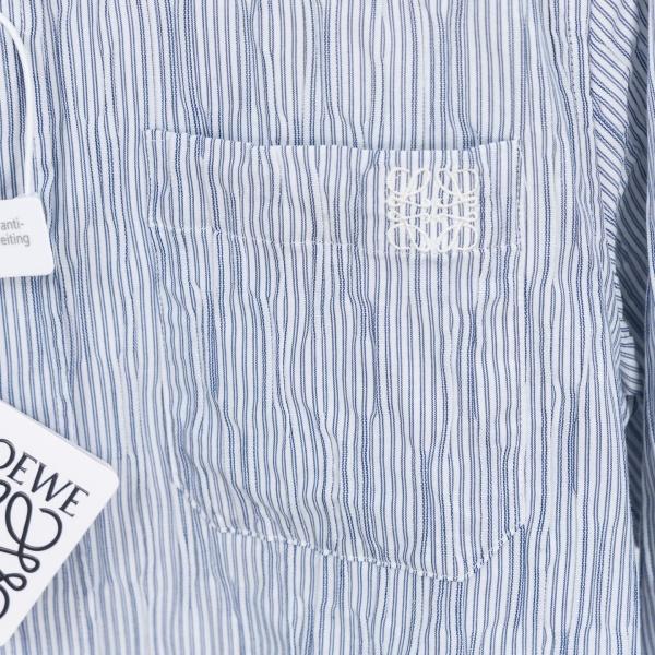 LOEWE ロエベ メンズ 長袖シャツ ストライプ 波柄テクスチャー 刺繍ロゴ コットン混 シャツジャケット カジュアル