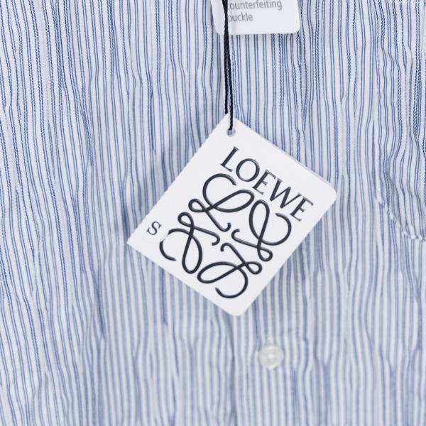 LOEWE ロエベ メンズ 長袖シャツ ストライプ 波柄テクスチャー 刺繍ロゴ コットン混 シャツジャケット カジュアル