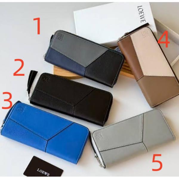 LOEWE ロエベ 2026新作 レディース ラウンドジップ 長財布 パズルデザイン カラーブロック レザーウォレット 上品