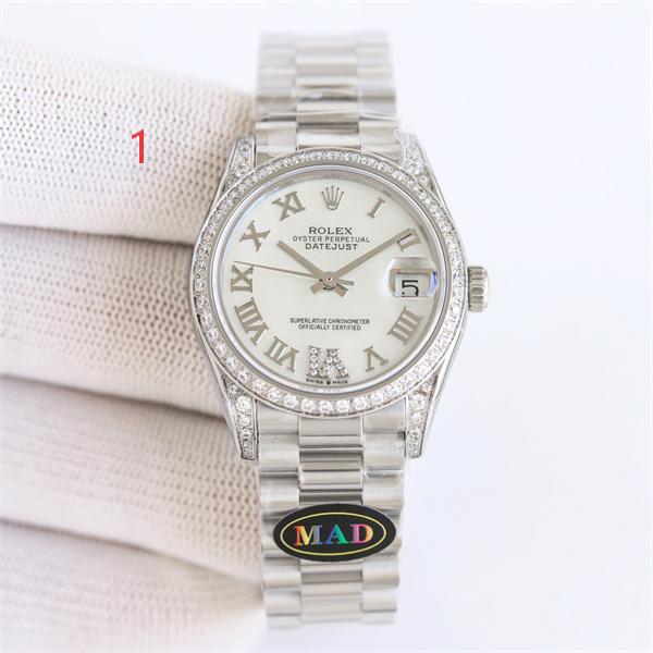 シルバー 腕時計 ROLEX デイトジャスト風　ロレックス　コピー　ローマ数字インデックス ビジュー装飾ベゼル メタルブレスレット