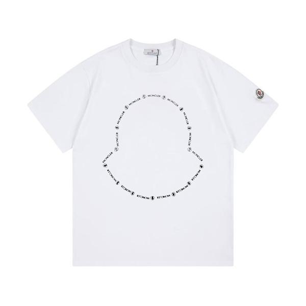 ブラック ホワイト 半袖Tシャツ MONCLER アウトラインロゴ モンクレール コピー 袖ワッペン クルーネック ブラックラインプリント