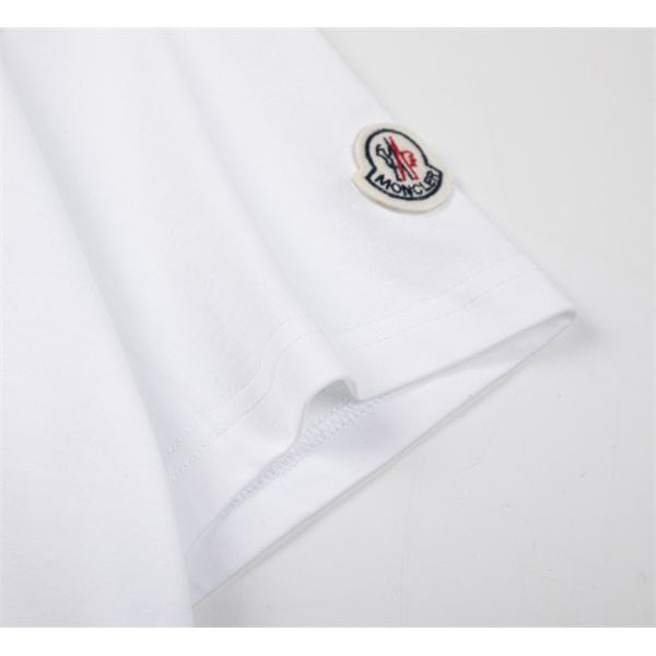 ブラック ホワイト 半袖Tシャツ MONCLER アウトラインロゴ モンクレール コピー 袖ワッペン クルーネック ブラックラインプリント